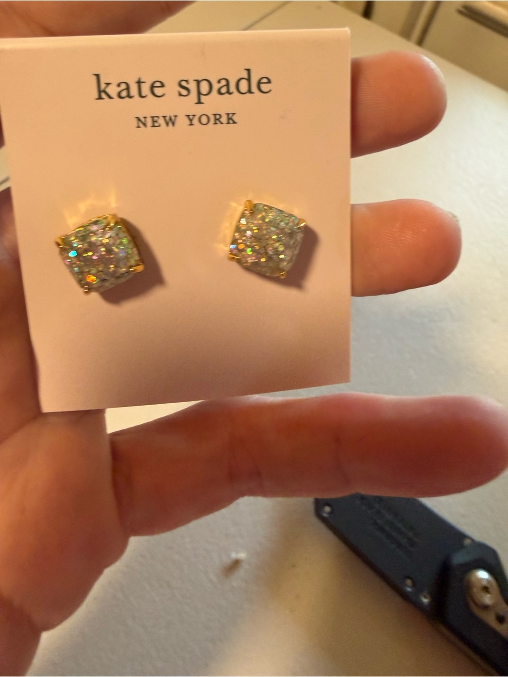 kate spade Gold Iridescent Square Crystal Stud Earrings - Picture 2 of 3